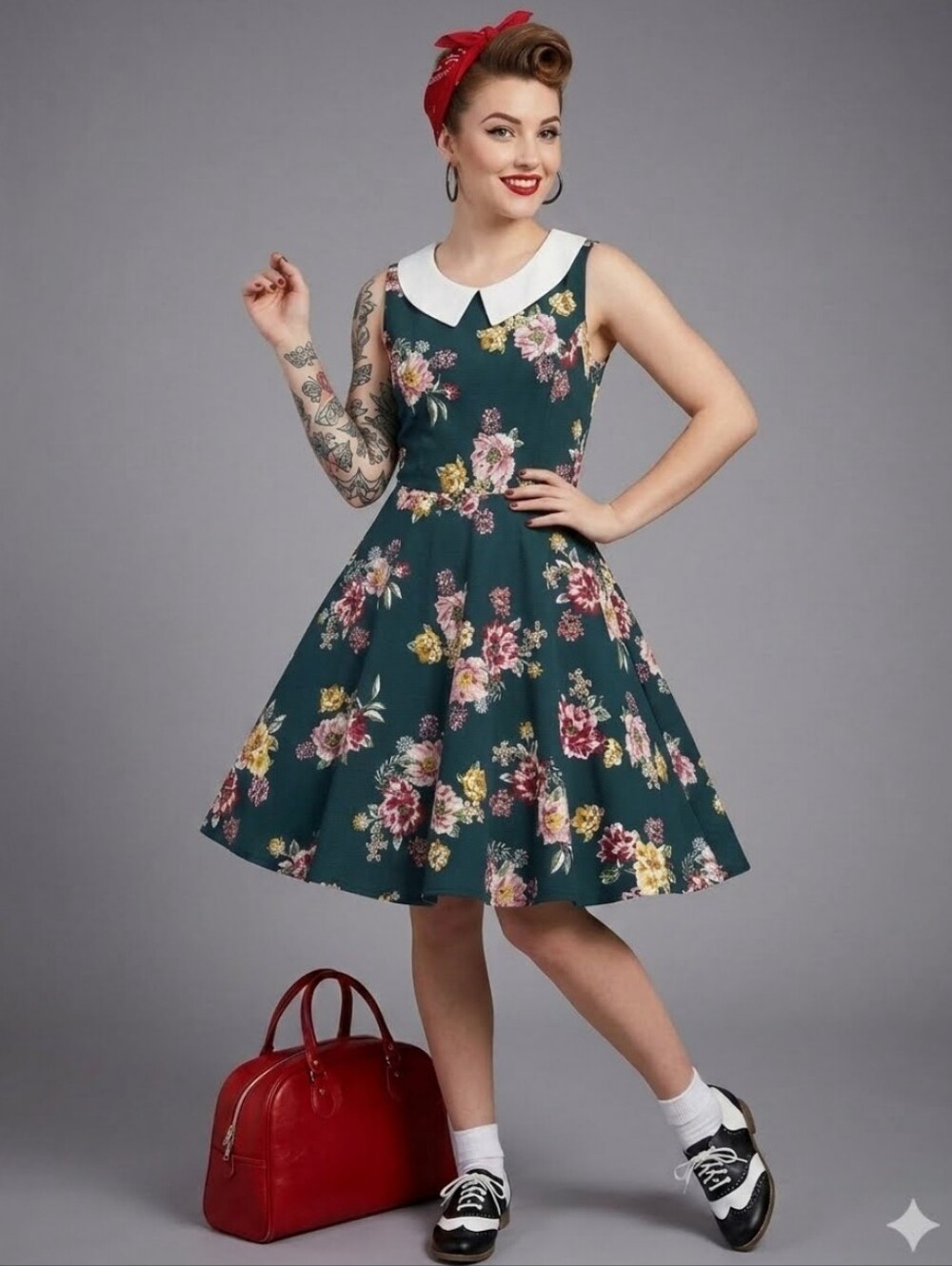 Smak Parlour Floral Fit & Flare Textured Dress With Peter Pan Collar, Size M